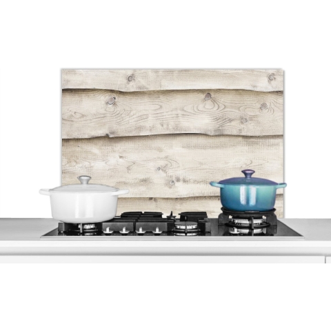 Spatscherm keuken - Spatbord - Hout - Plank - Structuur - Wit - Rustiek - Keuken - Muurdecoratie - 90x60 cm