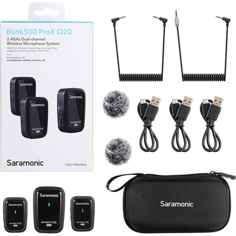 Saramonic Blink500 ProX Q20, 2.4G dual channel draadloze microfoon set met 2 zenders en 1 ontvanger met led display voor camera met 3.55 mini jack aansluiting