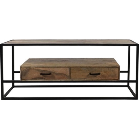 TV-Meubel van Mangohout - TV-Kast - Bruin Naturel Zwart - 140 x 40 x 58 cm