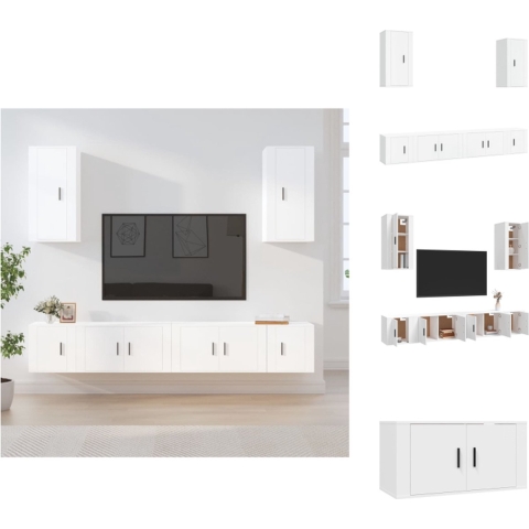 vidaXL TV-Meubelset - Klassiek - Wit - 2x 80 x 34.5 x 40 cm / 2x 40 x 34.5 x 40 cm / 2x 40 x 34.5 x 80 cm - Kast
