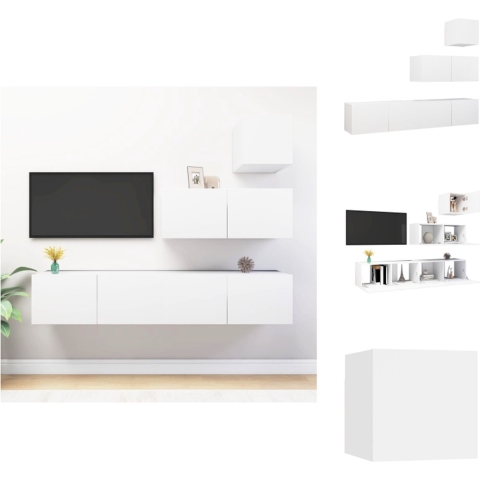 vidaXL TV-meubelset Modern Wit - 1x 30.5 x 30 x 30 cm - 3x 80 x 30 x 30 cm spaanplaat TV-meubel - Kast
