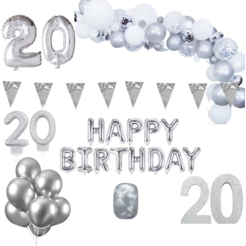 20 jaar Verjaardag Versiering Pakket Zilver XL