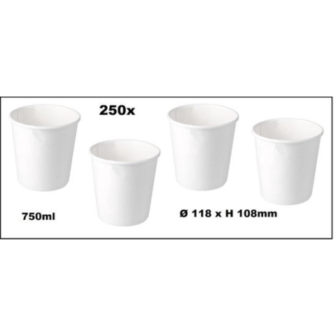 250x Soepbeker big karton 750ml wit - Soep beker kom salade beker festival warme dranken maaltijd