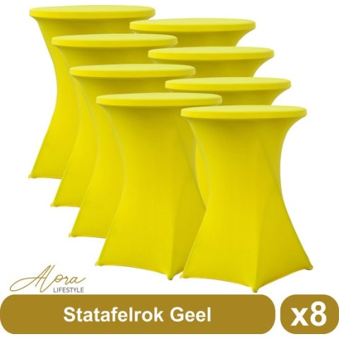 Statafelrok geel 80 cm - per 8 - partytafel - Alora tafelrok voor statafel - Statafelhoes - Bruiloft - Cocktailparty - Stretch Rok - Set van 8