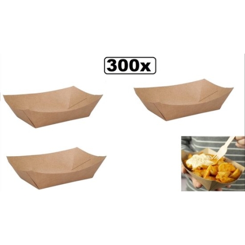 300x BIO Fingerfood Tray Nature Kraft 131x88x55mm Bruin Groot - food finger restaurant festival thema feest