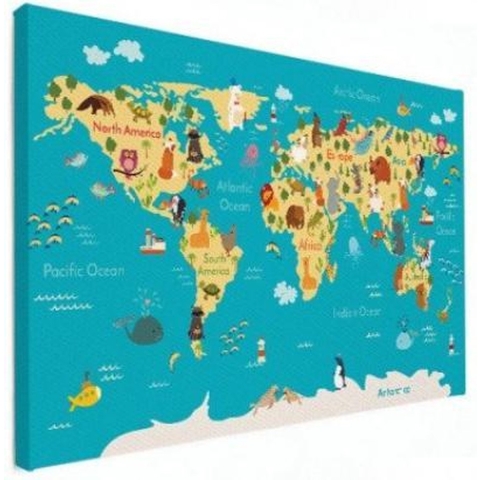 Wereldkaart Leerzaam En Leuk - Canvas 120x80