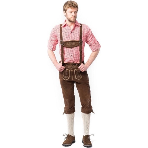 Tannhauser Lederhosen Rudi Lang 100% Echt Leder Heren Oktoberfest Heren Carnavalskleding Heren Lederhosen Man -Leer- Donkerbruin- 3XL