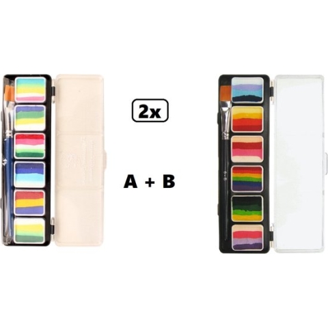 2x Splitcake pallet 6x6 gram incl. penseel -1x palet A en 1x pallet B - Themaparty - Festival thema feest party fun