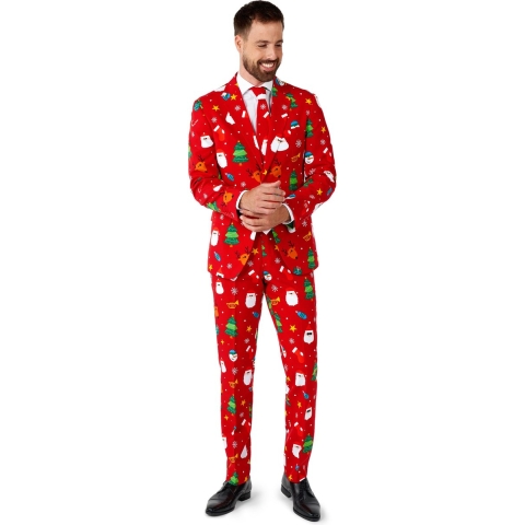 OppoSuits Festivity Red - Heren Pak - Kerst Outfit - Rood - Maat EU 48