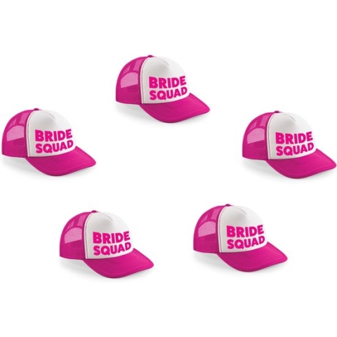 4x stuks roze fuchsia vrijgezellenfeest snapback cap/ truckers pet Bride Squad dames - Vrijgezellen petjes / caps