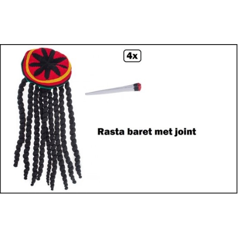 4x Baret rasta haar met joint - Carnaval happy thema feest festival party optocht funky