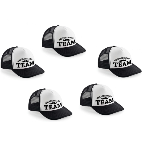 6x stuks zwart vrijgezellenfeest snapback cap/ truckers pet Vrijgezellen Team heren - Vrijgezellen man artikelen/ petjes