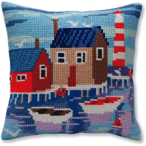 Kussen borduurpakket Serene harbor  - Collection d'Art