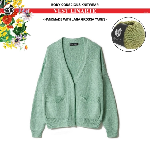 Breipakket vest mt. 40/42 met Linarte garen model 8 van Lana Grossa Classici 24-kleur olijf