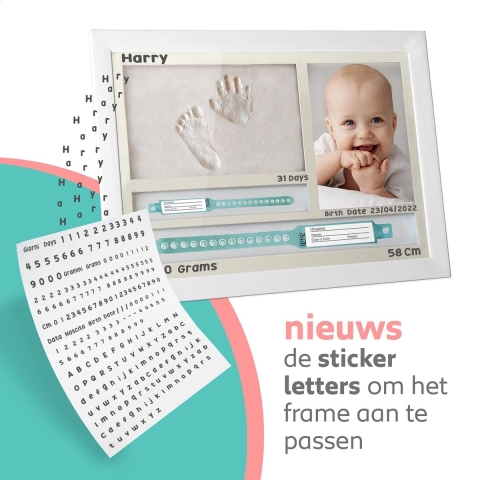 Kit baby pasgeboren handafdruk en voetafdruk fotolijst en GEBOORTE ARMBAND HOUDER | Cadeau-idee voor geboorte | Fotolijsten voor babykamers | Babykamers Decoratie | Cadeau voor Elke Nieuwe Mum