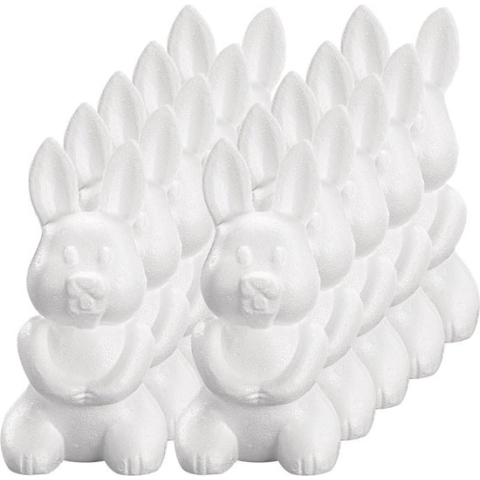 10x Piepschuim konijnen/hazen decoraties 24 cm hobby/knutselmateriaal - Knutselen DIY groot konijn/haas beschilderen - Pasen thema paaskonijnen/paashazen wit