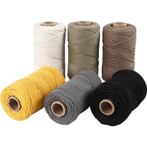 Macramé koord, L: 198 m, d 2 mm, diverse kleuren, 6x330 gr/ 1 doos