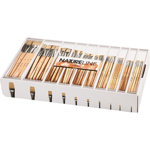 Nature Line kwasten, afm 00, 0, 1, 2, 4, 8, 12, 14, 20, 22, B: 3-22 mm, korte steel, 120 stuk/ 1 doos