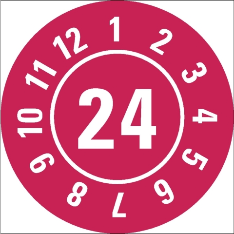 Keuringssticker met speciale kleving en jaartal, vel 10 mm - 128 per vel 2024
