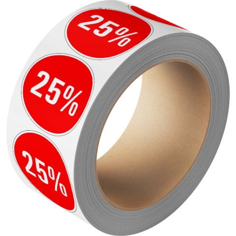 Korting sticker 25% op rol 20 mm - 1150 per rol