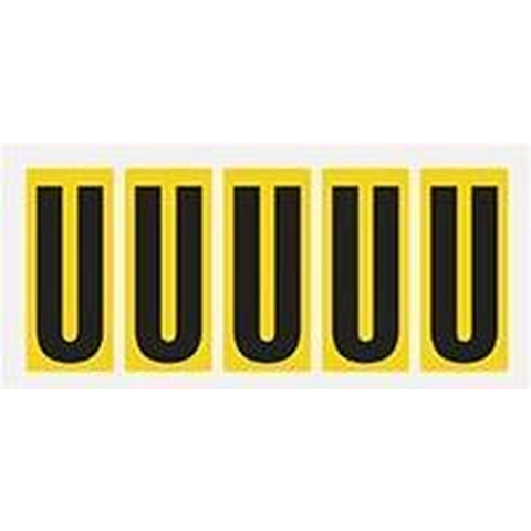 Letter stickers alfabet - 20 kaarten - geel zwart teksthoogte 75 mm Letter U