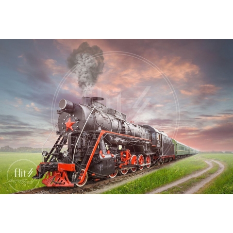 100% Nederlandse Productie! │ Diamond Painting │ Klassieke Stoomtrein │ Formaat 90 x 60 cm │ Diamond Painting Pakket Volwassen │ Volledige bedekking │ Vierkant │ Full │ Flitzz Diamond Painting