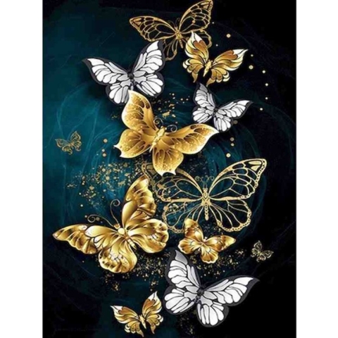 Diamond painting - Goude vlinders - Geproduceerd in Nederland - 40 x 60 cm - canvas materiaal - vierkante steentjes - Binnen 2-3 werkdagen in huis