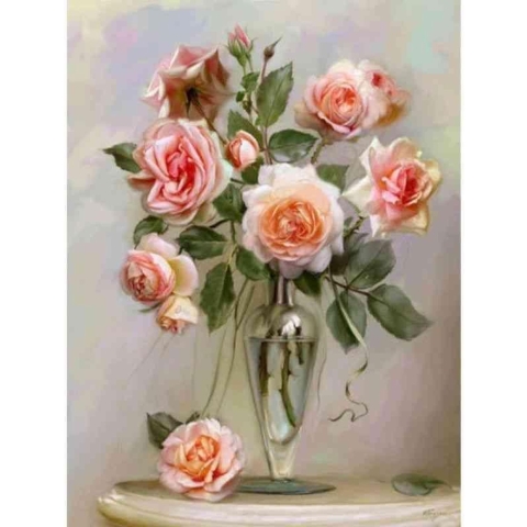 Diamond painting - Rozen in vaas - Geproduceerd in Nederland - 60 x 90 cm - dibond materiaal - vierkante steentjes - Binnen 2-3 werkdagen in huis