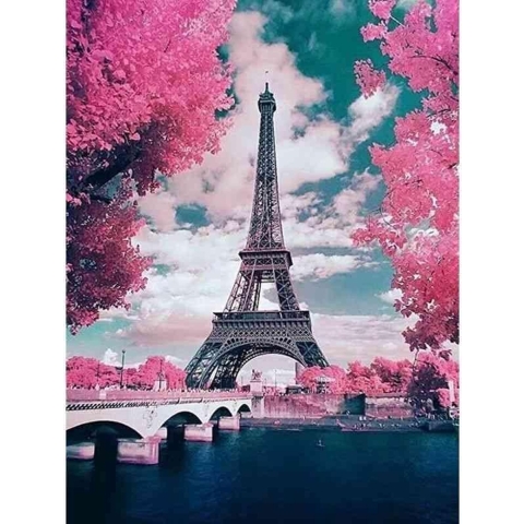 Diamond painting - Eiffeltoren in de lente - Geproduceerd in Nederland - 60 x 90 cm - canvas materiaal - vierkante steentjes - Binnen 2-3 werkdagen in huis
