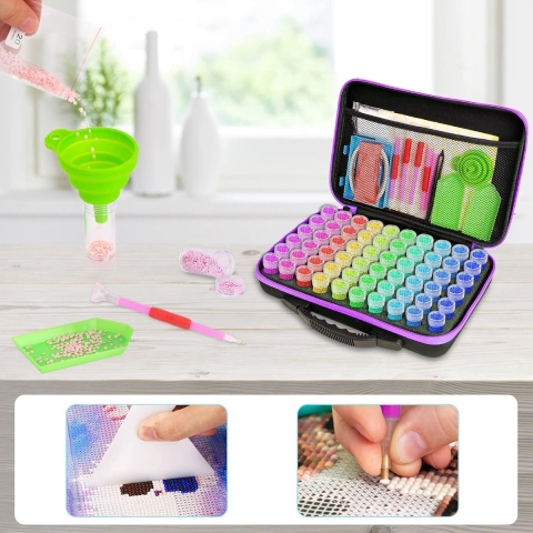 5D Diamond Painting opbergdoos, 60 stuks diamond painting accessoires dozen met 52 stuks diamond painting accessoires voor diamantschilderen, accessoires, organizer, draagbare kralen, nagels