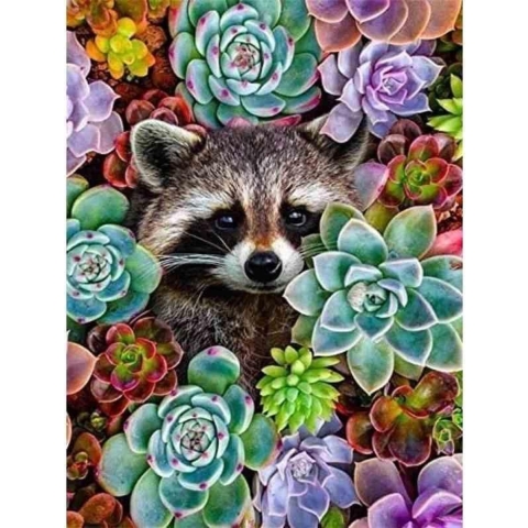 Diamond painting - Wasbeer in bloemen - Geproduceerd in Nederland - 30 x 40 cm - dibond materiaal - vierkante steentjes - Binnen 2-3 werkdagen in huis