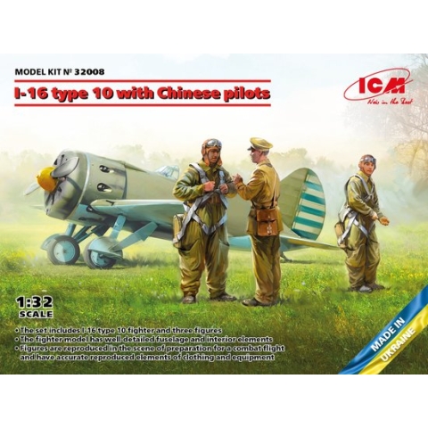 1:32 ICM 32008 I-16 type 10 with Chinese pilots Plastic Modelbouwpakket