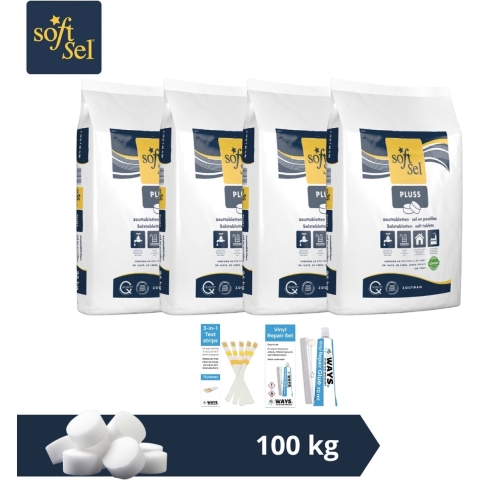 Soft-Sel zouttabletten - Zwembadonderhoud - 100 kg & WAYS scrubborstel