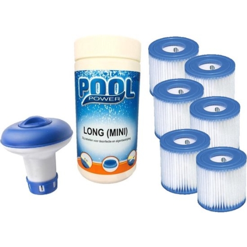 6x Intex H filter cartridge set met 1kg chloortabletten en chloordrijver pakket