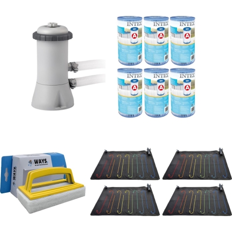 WAYS - Zwembad Onderhoud - 4x Zwembad verwarming & Filterpomp 2271 L/u & 6 Filters Type A & WAYS Scrubborstel