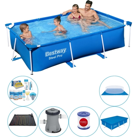Steel Pro Rechthoekig Zwembad - 259 x 170 x 61 cm - Blauw - Voordeelset