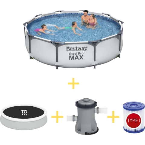Bestway Zwembad - Steel Pro MAX - 305 x 76 cm - Inclusief Solarzeil, Filterpomp & Filter