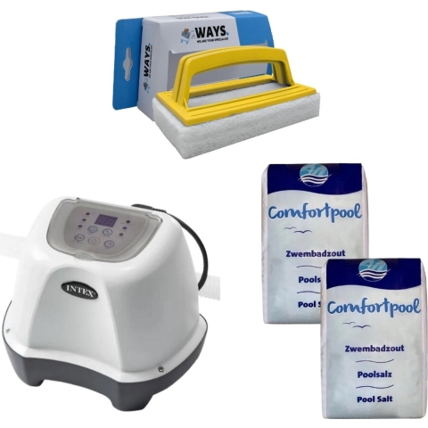 Intex - Zoutwatersysteem 26664GS & Zwembadzout 40 kg & WAYS Scrubborstel