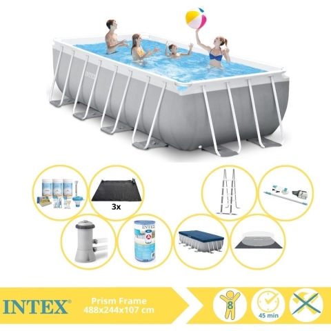 Intex Prism Frame Zwembad - Opzetzwembad - 488x244x107 cm - Inclusief Onderhoudspakket, Filter, Stofzuiger en Solar Mat
