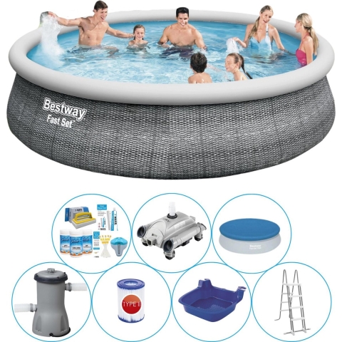 Fast Set Rattan Rond 457x107 cm - Zwembad Inclusief Accessoires