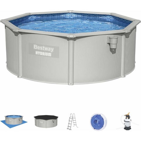 Alice's Garden BESTWAY Hydrium Opzetzwembad Torrens - Rond - Ø360 - Incl. accessoires - Grijs