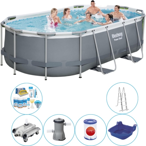 Power Steel Ovaal 427x250x100 cm - 7-delig - Zwembad Pakket