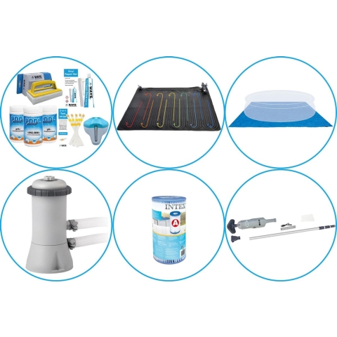 Zwembad Accessoirepakket 5-delig - WAYS Onderhoudspakket & Zwembad verwarming & Filterpomp (28604GS) + Filter & Zwembad stofzuiger & Grondzeil