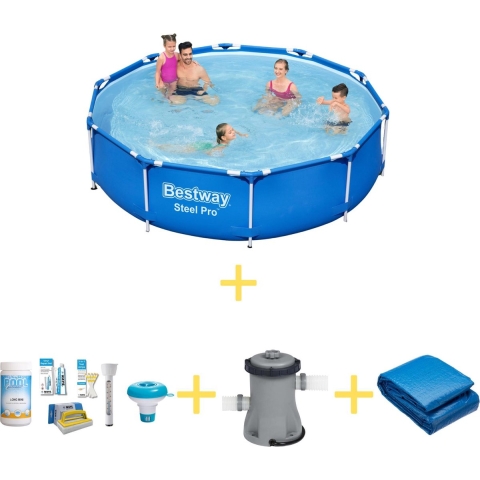Bestway Zwembad - Steel Pro - 305 x 76 cm - Inclusief WAYS Onderhoudspakket, Filterpomp & Grondzeil