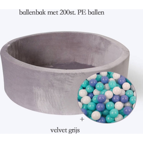 Ballenbak baby ballenbad met 200st. ballen oceanballenbak velvet grijs sponge ball pool 90x30cm rond