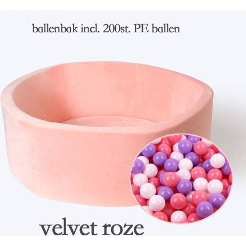 Ballenbak baby ballenbad met 200st. ballen oceanballenbak velvet roze sponge ball pool 90x30cm rond