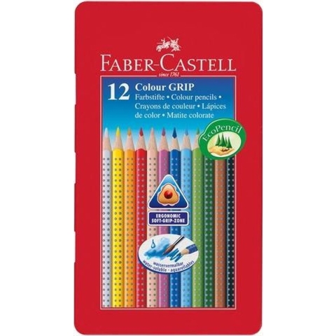 Kleurpotlood Faber Castell GRIP metalen etui a 12 stuks doos met 5 stuks