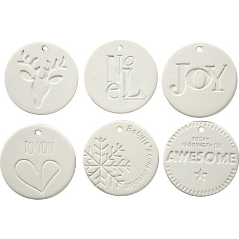 Ornamenten - Home deco - Terracotta - wit - 7x7x0,6cm - Creotime - 24 Stuks