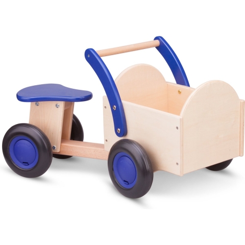 New Classic Toys Houten Bakfiets - Road Star - Blank/Blauw - Zadelhoogte is 24 centimeter