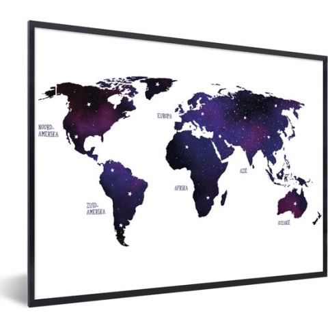 Fotolijst incl. Poster - Wereldkaart - Sterrenhemel - Paars - 80x60 cm - Posterlijst